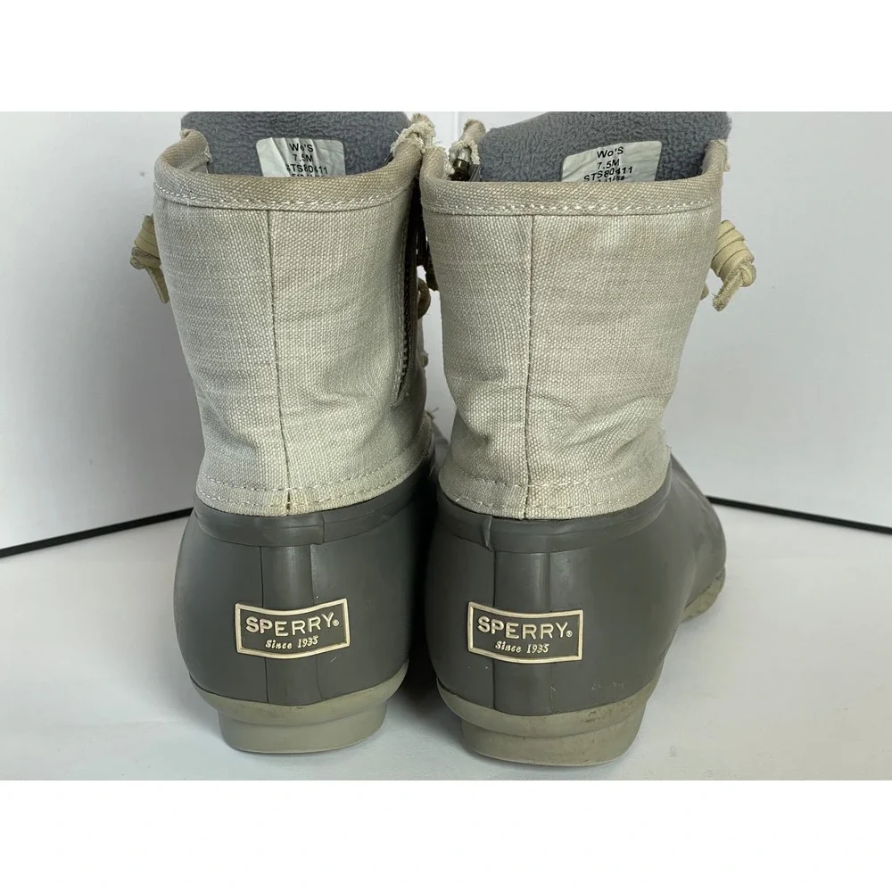Sperry Saltwater Duck Boot Grey Canvas Waterproof Side Zip STS80411 Womens 7.5M
